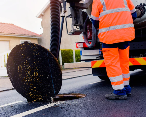 worker-maintaining-and-cleaning-sewers-on-the-road-newport-wa